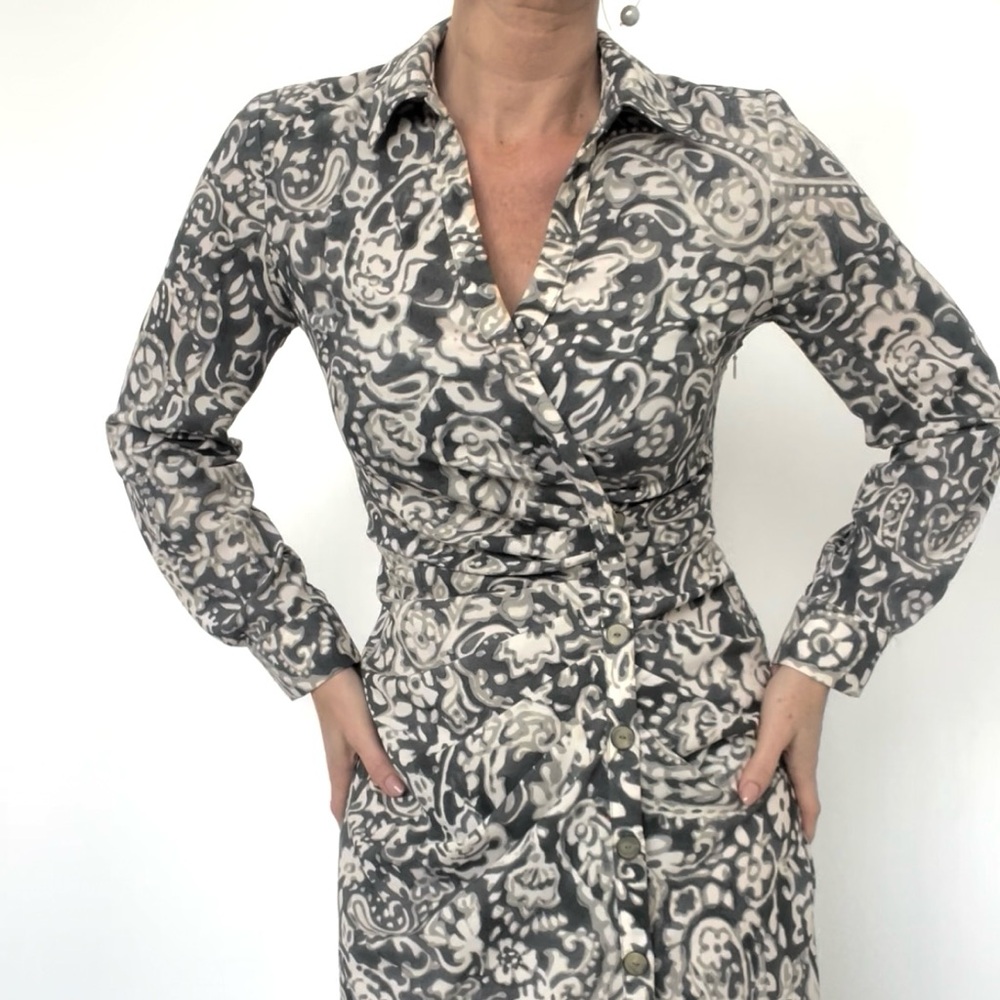 Zara Paisley Grey & Cream Midi Dress